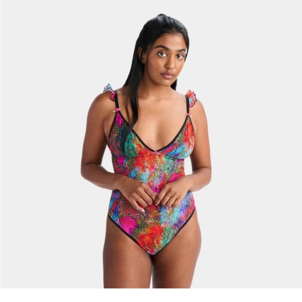 Parade colorful silky mesh flutter strap bodysuit